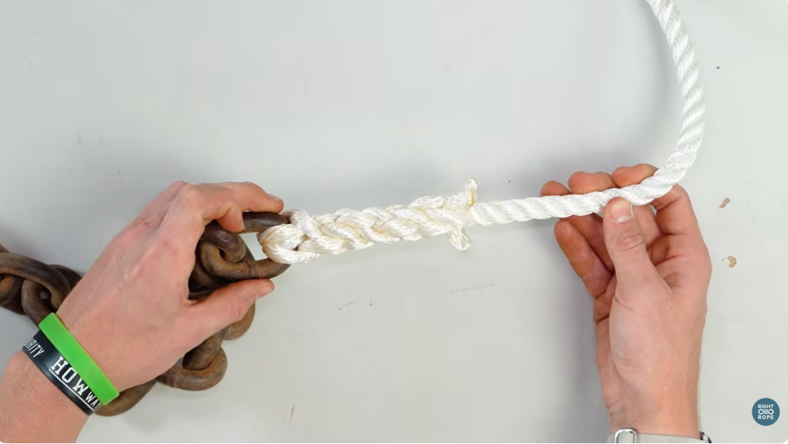 finished 3 strand rope to chain splice