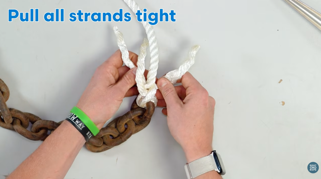 pull all strands tight rope to chain splice